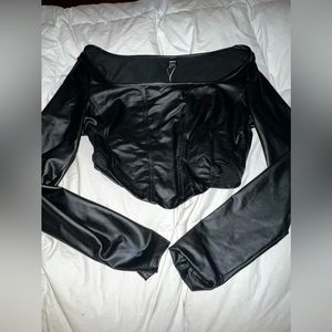 Pleather long sleeve crop top